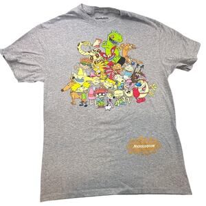 Nickelodeon Nicktoons Characters Graphic T-Shirt Gray Cotton Blend Medium